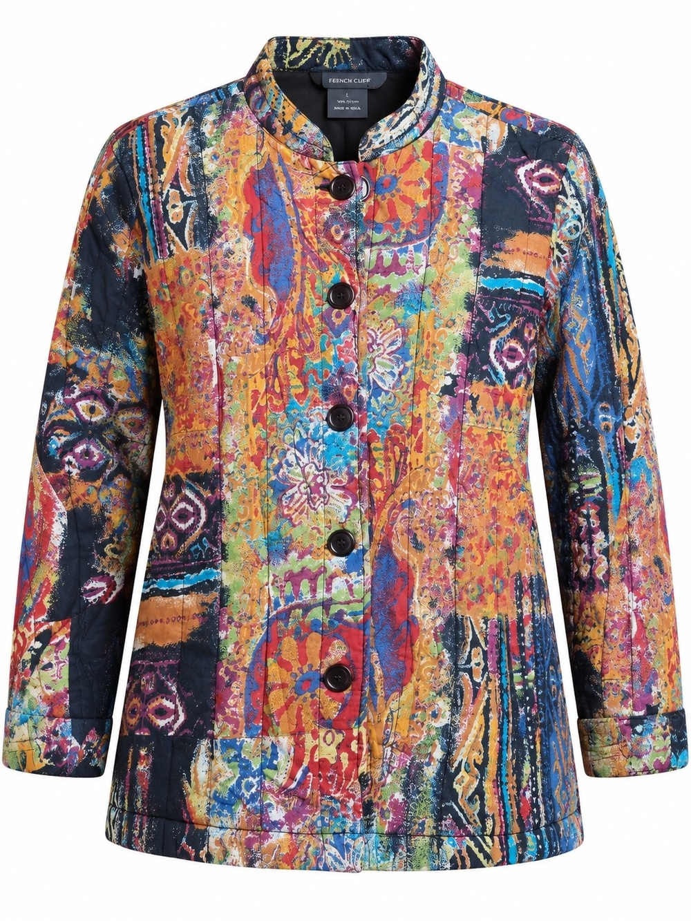 FRENCH CUFF | Multicolor Patchwork Print Quilted Cotton Art to Wear Jacket | L